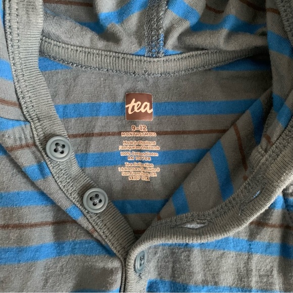 Tea Collection Blue Striped Romper 9-12 Months - Picture 4 of 5